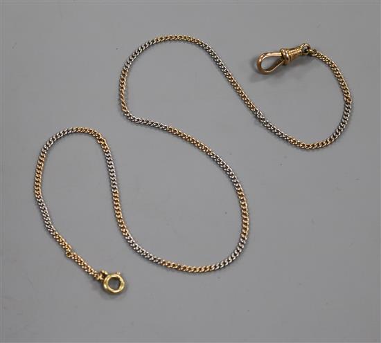 A 9ct two colour gold watch chain, 11.9 grams
